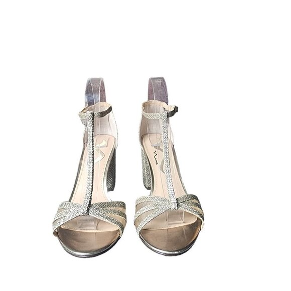 Nina Haviva Block Heel Dress Sandal Sparkle Gold Metallic Women's Size 8M - Picture 2 of 13